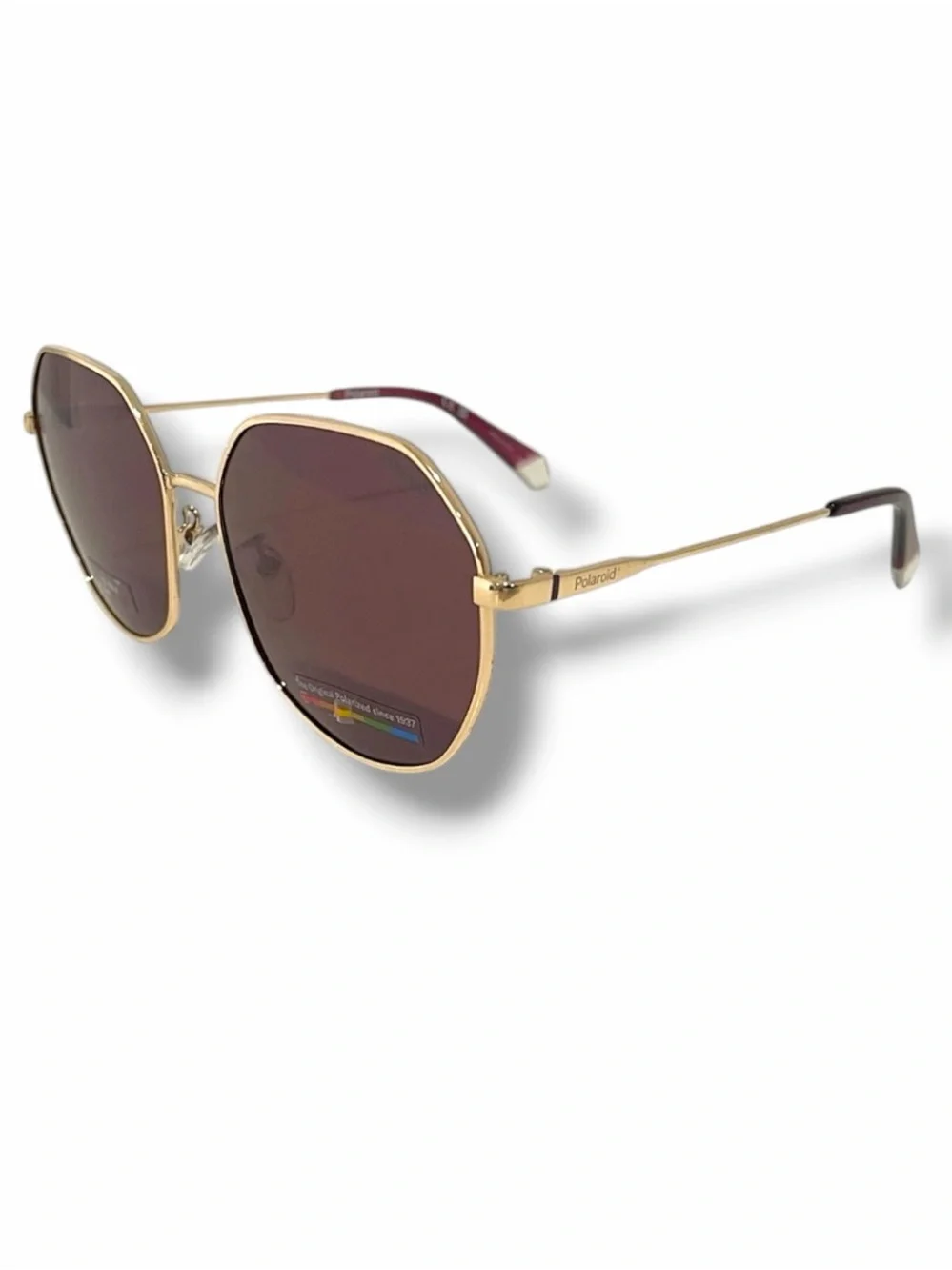 Polaroid Geometric Gold & Violet Polarized Sunglasses NWOT Octagon Cream Detail